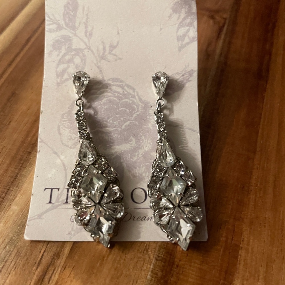Silver Floral Crystal Drop Earrings